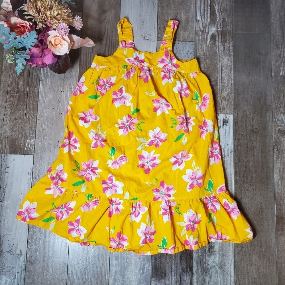 Old Navy Printed Sleeveless Ruffled-Hem Girls Dress Size Large 10/12 Yellow